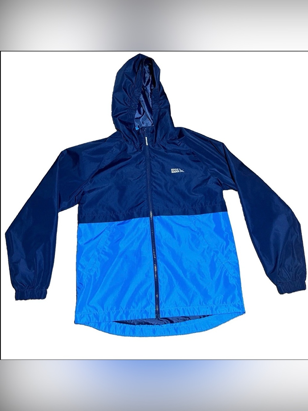 Eddie Bauer Kids Hooded Colorblock Navy & Bright Blue Rain Jacket